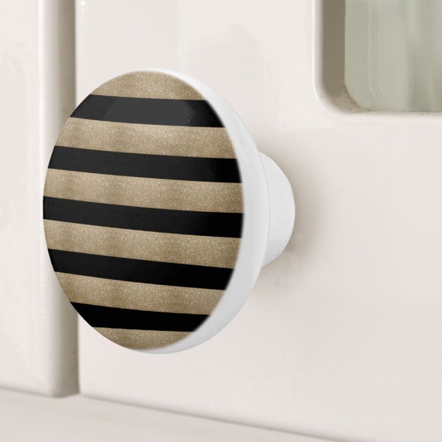trendy stylish geometric black and gold stripes ceramic knob (trendy stylish geometric black and gold stripes ceramic knob)