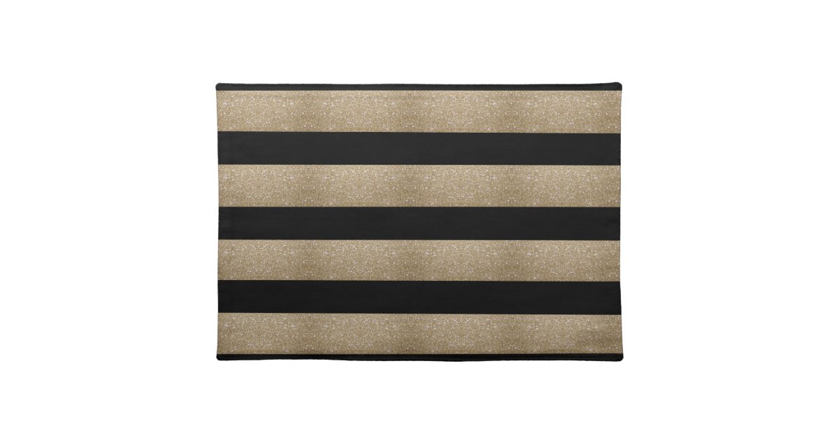 trendy stylish geometric black and gold stripes placemat Zazzle