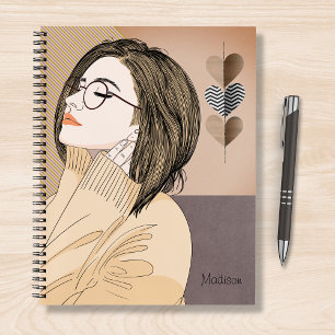 Trendy Stylish Girl Chic Love Heart Personalised Notebook
