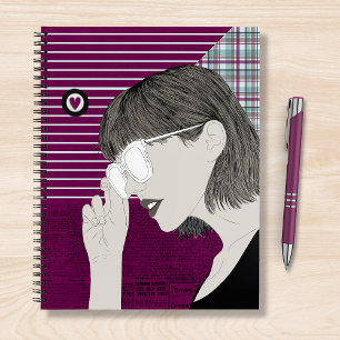 Trendy Stylish Girl Chic Purple Collage Love Heart Notebook
