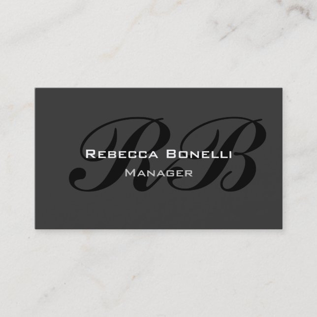 Trendy Stylish Grey Black Monogram Business Card (Front)