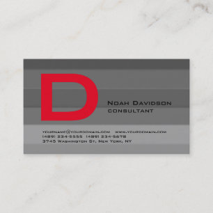 Trendy Stylish Grey Red Monogram Professional Business Card