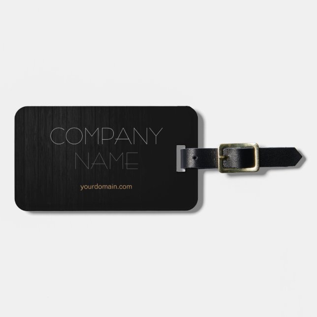 Trendy Stylish Grey Wood Company Name Luggage Tag (Front Horizontal)