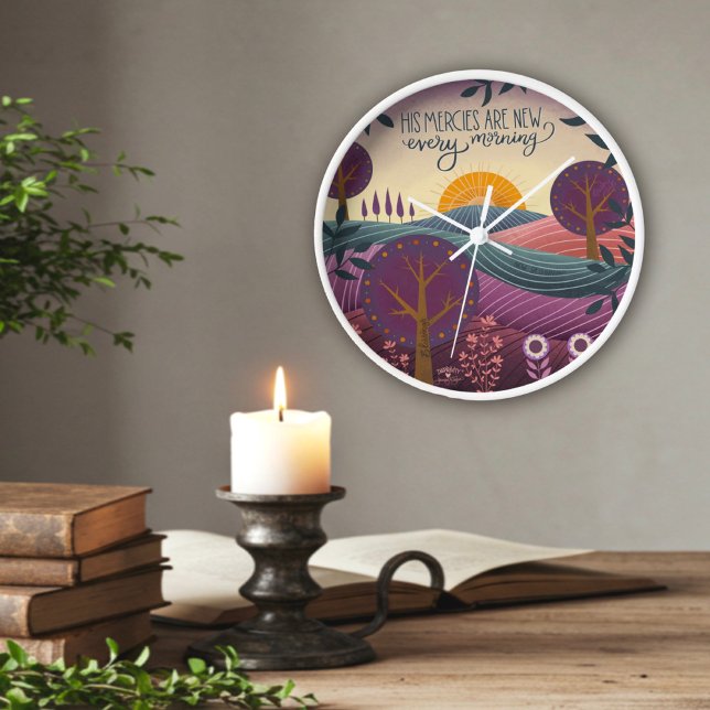 Trendy Stylish His Mercies Quote Purple Landscape Clock (Creator Uploaded)