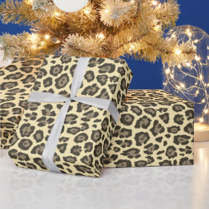Trendy stylish leopard animal print pattern beige wrapping paper