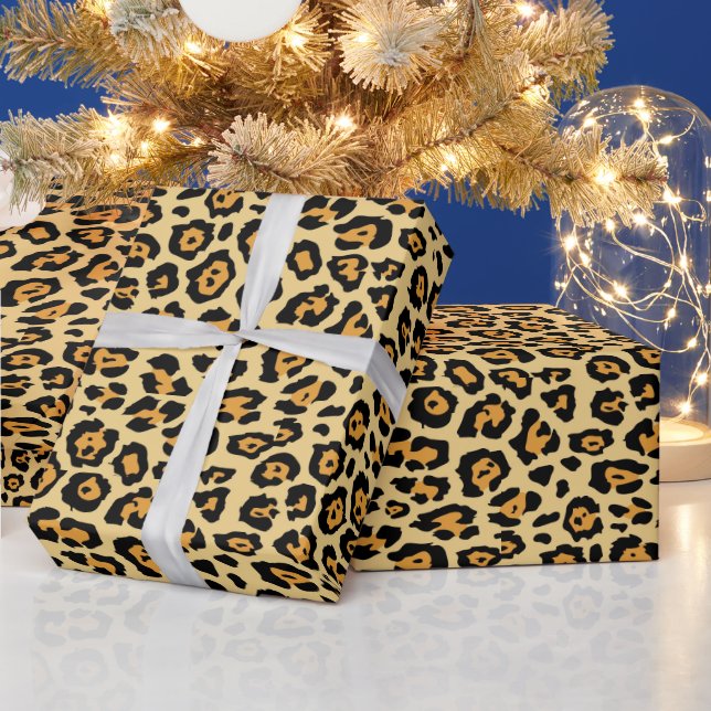 Trendy stylish leopard animal print pattern fun wrapping paper (Holidays)