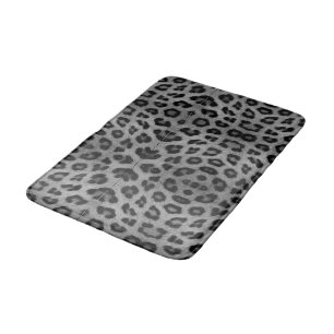 Trendy stylish leopard fur animal print black grey bath mat