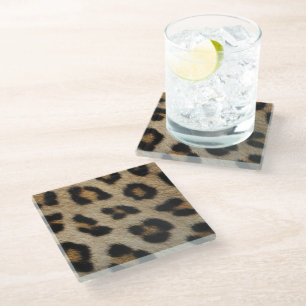 Trendy stylish leopard fur print animal pattern glass coaster