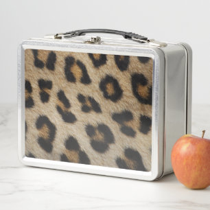 Trendy stylish leopard fur print animal pattern metal lunch box