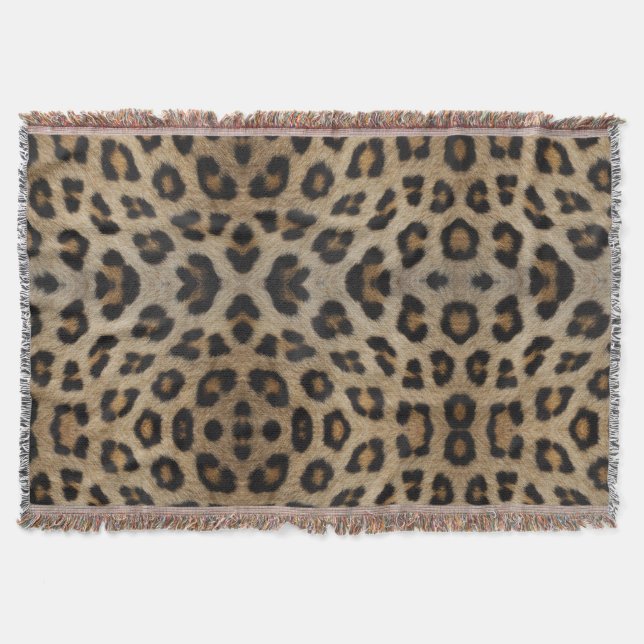 Trendy stylish leopard fur print animal pattern throw blanket (Front)