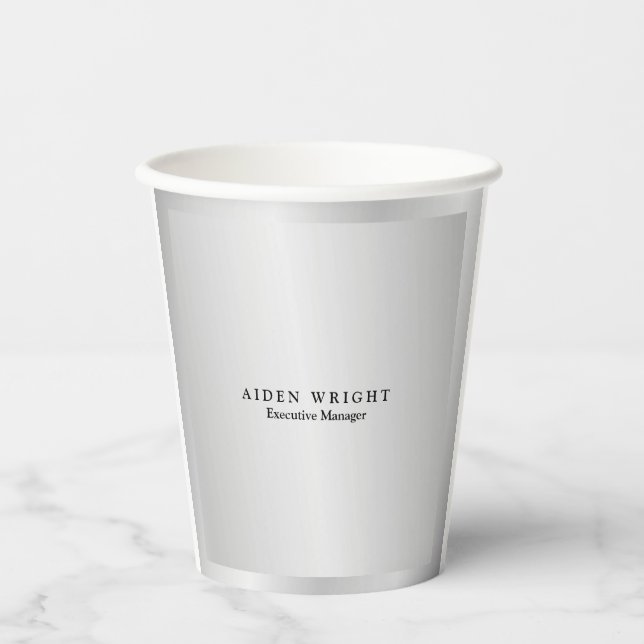 Trendy Stylish Modern Minimalist Silver Grey Paper Cups (Front)