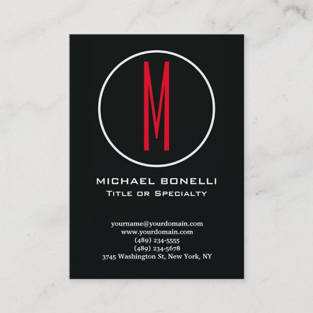 Trendy stylish modern stamp red monogram business card (Front)