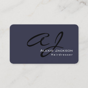 Trendy Stylish Monogram Dark Grey Blue Hairdresser Business Card