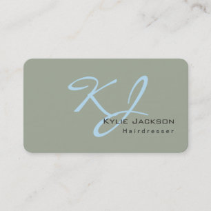 Trendy Stylish Monogram Grey Blue Hairdresser Business Card