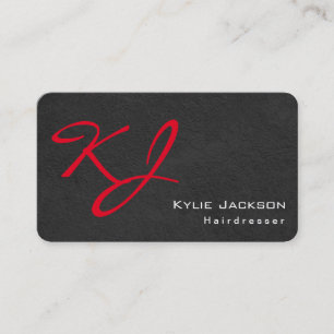 Trendy Stylish Monogram Grey Red Hairdresser Business Card