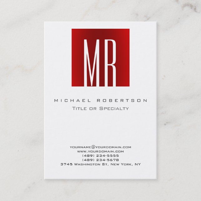 Trendy Stylish Monogram White Red Business Card (Front)