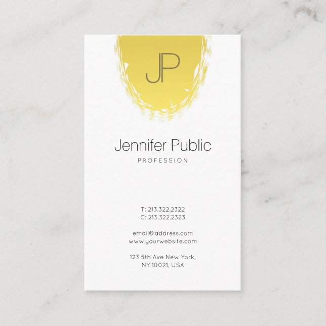Trendy Stylish Monogrammed Sleek Plain Gold Look Business Card (Front)