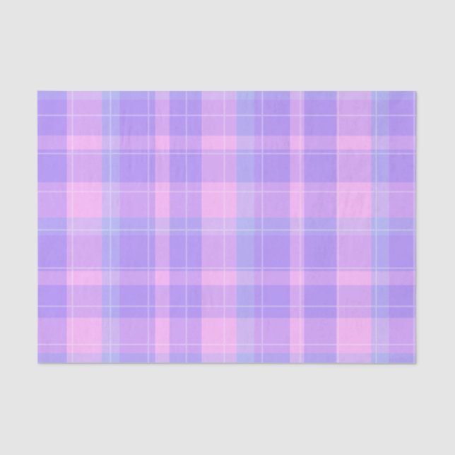 Trendy Stylish Pastel Pink Purple Plaid  Tissue Paper (Front)