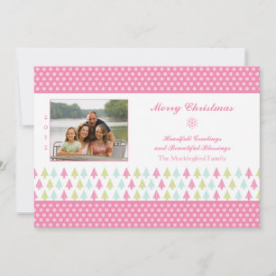 Trendy stylish pink Christmas trees photo card