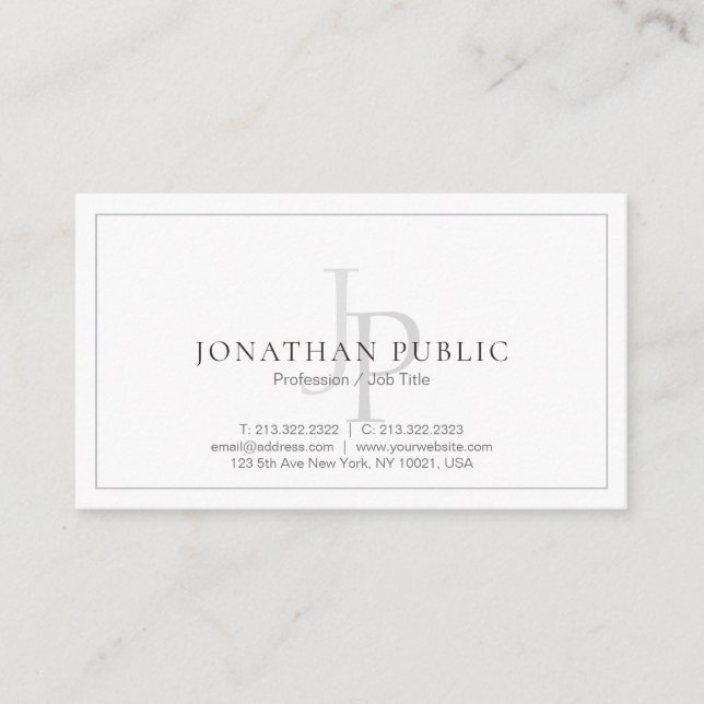 Trendy Stylish Plain Modern Monogram Professional Business Card (Front)
