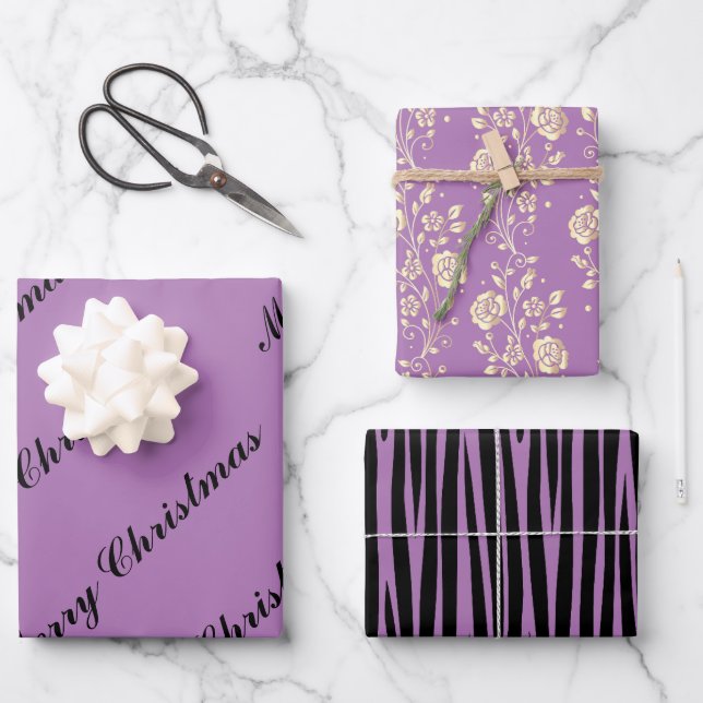 Trendy Stylish Purple Wrapping Paper Sheets (Front)