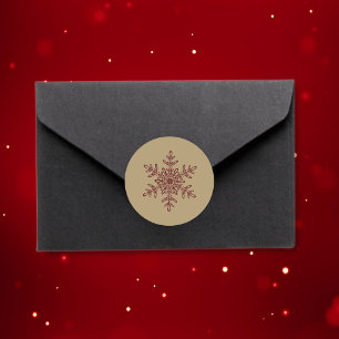 Trendy Stylish Red and Gold Christmas Snowflake Classic Round Sticker