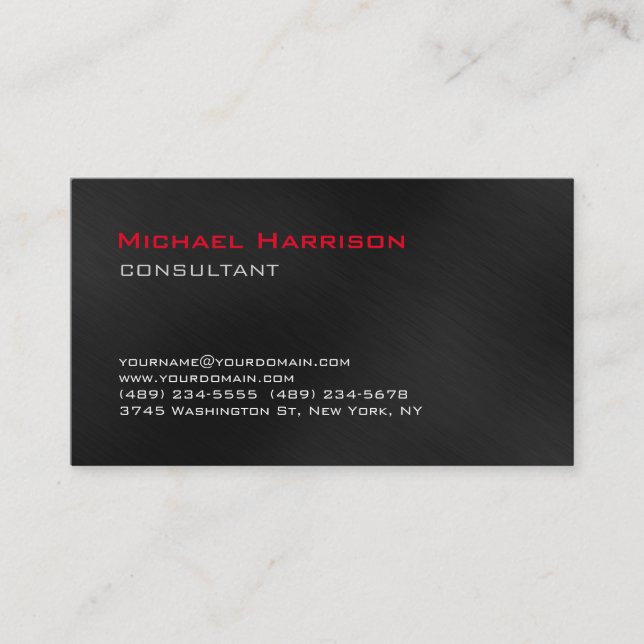Trendy Stylish Red Black Grey Consultant Business Card (Front)