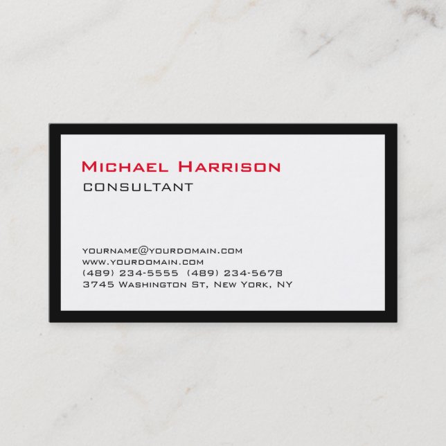Trendy Stylish Red Black White Consultant Business Card (Front)