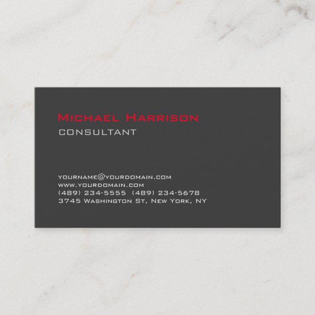 Trendy Stylish Red Grey Consultant Business Card (Front)