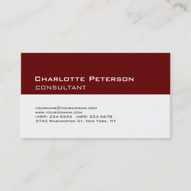 Trendy Stylish Red White Consultant Business Card (Front)
