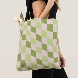 Trendy Stylish Retro Green Chequered Pattern Tote Bag