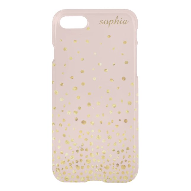 Trendy Stylish Rose Gold Confetti Dot Monogram Uncommon iPhone Case (Back)