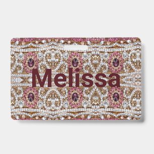 trendy stylish silver gold burgundy pink bohemian ID badge