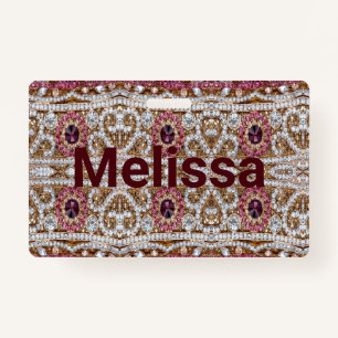 trendy stylish silver gold burgundy pink bohemian ID badge
