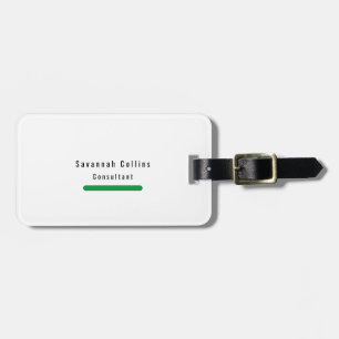 Trendy Stylish Simple Plain Green White Minimalist Luggage Tag