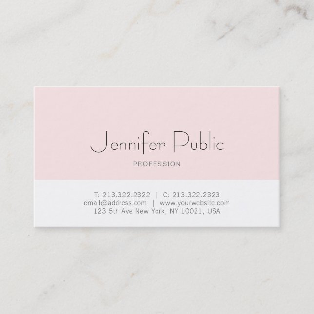 Trendy Stylish Sleek Design Blush Pink Plain Chic Business Card (Front)