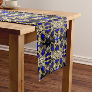 trendy stylish turquoise gold silver deep blue  medium table runner