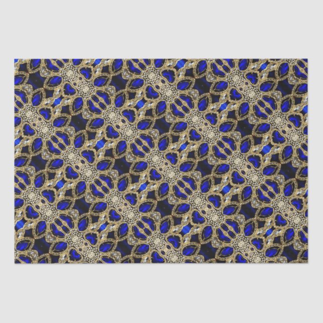 Trendy Stylish Turquoise Gold Silver Sapphire Blue Tissue Paper (Front)