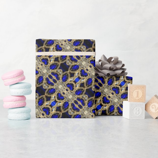 Trendy Stylish Turquoise Gold Silver Sapphire Blue Wrapping Paper (Baby Shower)