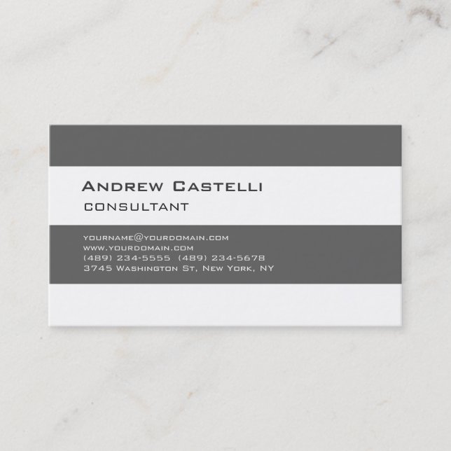 Trendy Stylish White Grey Striped Professional Business Card (Front)
