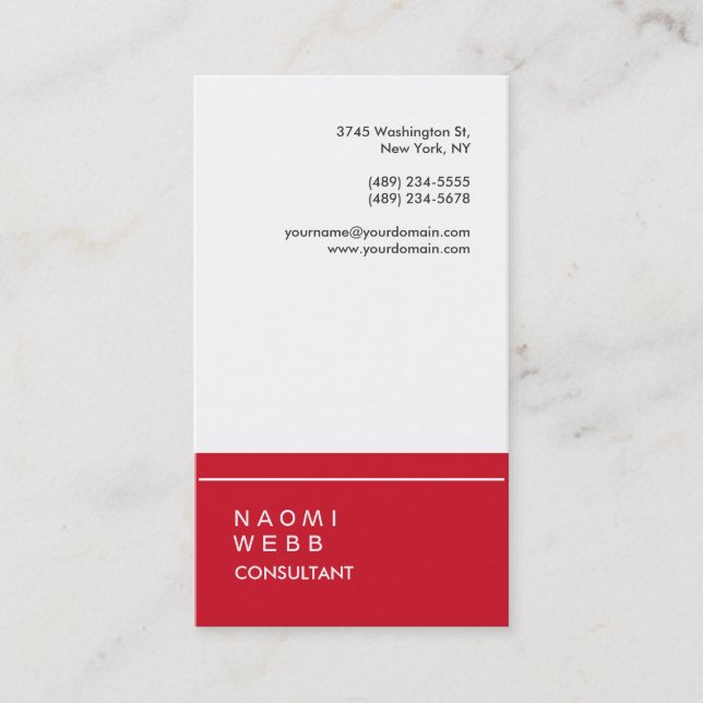 Trendy Stylish White Red Consultant Creative Business Card (Front)