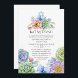 Trendy Succulent Floral Bat Mitzvah Invitation<br><div class="desc">Vibrant watercolor bat mitzvah invitation featuring pink and purple flowers,  succulents and eucalyptus leaves.</div>