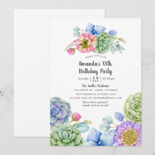 Trendy Succulent Floral Birthday Party Invitation