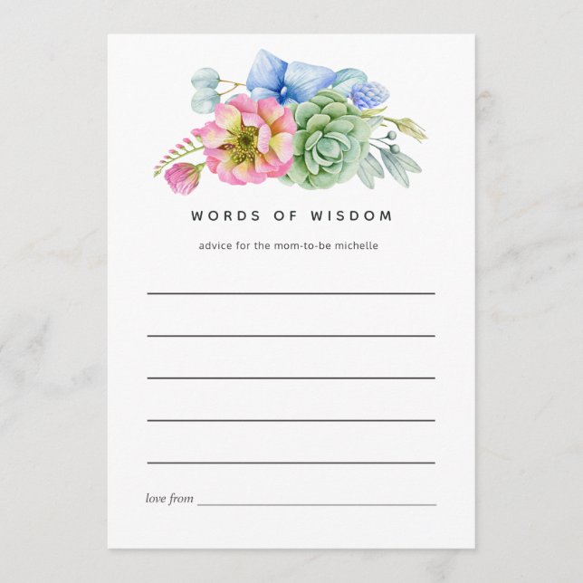 Trendy Succulent Floral Bridal Shower Advice (Front)