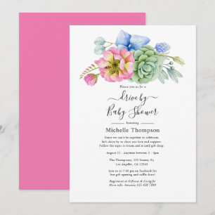 Trendy Succulent Floral Drive By Shower Invitation