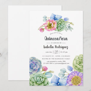 Trendy Succulent Floral Quinceañera Invitation