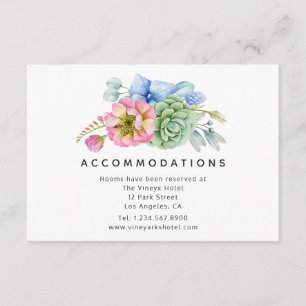 Trendy Succulent Floral Wedding Accommodations Enclosure Card