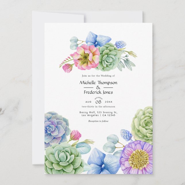 Trendy Succulent Floral Wedding Invitation (Front)