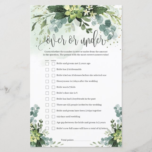 Trendy succulent greenery boho over or under game (Front)