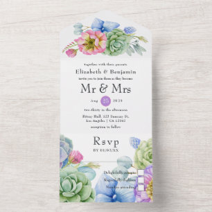 Trendy Succulent Tropical Floral Wedding All In On All In One Invitation